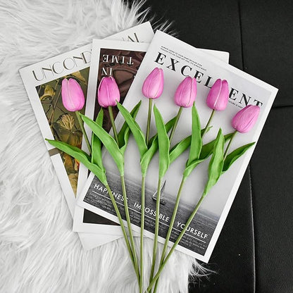 Mandy's Artificial Tulips 20 Stems Lavender PU Faux Flowers for Thanksgiving and Christmas Decorations Wedding Home Decor 13.5 Inch