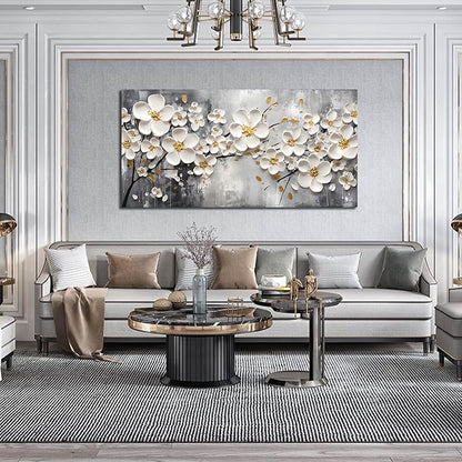 White Flower Pictures Wall Art for Bedroom - Floral Wall Decor for Office Women - Girls Wall Decor for Bedroom Size 24" x 48"