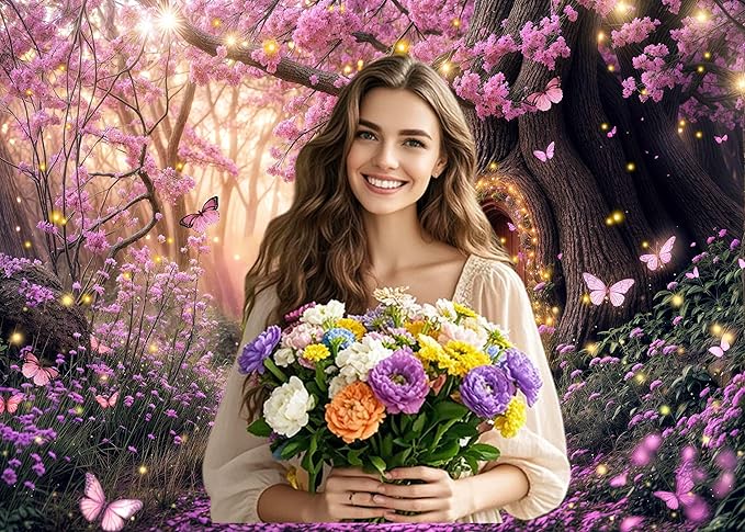 20X10ft Enchanted Forest Backdrop Fairy Tale Purple Garden Wonderland Tree House Floral Background for Kids Girl Baby Shower Birthday Party Decoration Banner Cake Table Photo Booth Props