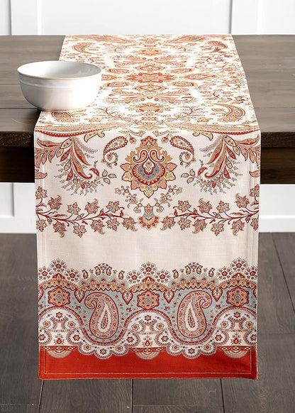 Maison d' Hermine Table Runner 100% Cotton Double Layer Table Runners 72 inches Long for Thanksgiving Christmas Decorations Home Kitchen Dining Party Wedding (Cachemire, 14.5" x 72")
