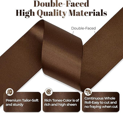 Brown Satin Ribbon, Double Faced 2 Inch X 50 Yards Brown Ribbon, Premium Satin Ribbon for Gift Wrapping, Crafts, Hair Bow Making, Sewing, Flower Bouquet, Wedding Party Decor