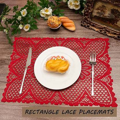 Jayla 2 Pcs Rectangle Lace Placemats for Tables Embroidered Lace Tablemats Vintage Crochet Floral Table Runner Vintage Wedding, Tea Party Decor,12x17 Inch