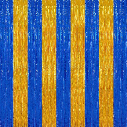 TONIFUL 2Pcs Blue Gold Door Streamers,Green Photo Booth Backdrop,Metallic Streamers Green Foil Fringe Curtains for Birthday,Christmas,New Year,St. Patrick's Day Party Streamers Decor