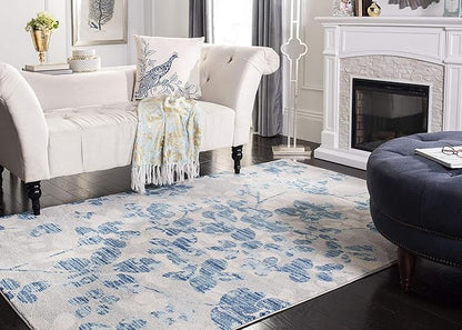 SAFAVIEH Evoke Collection 8' x 10' Grey/Light Blue EVK236J Floral Non-Shedding Living Room Bedroom Dining Home Office Area Rug