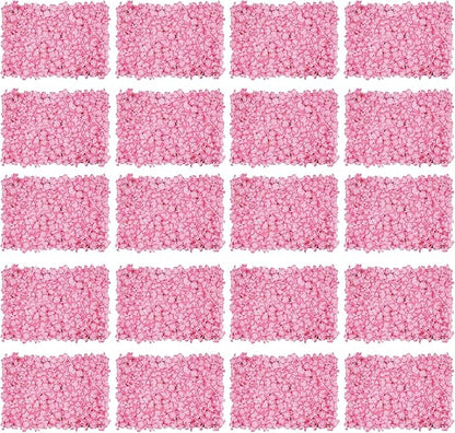 LOYALHEARTDY 20 PCS Flower Wall Panel 24"x16" Artificial Flowers Wall Decoration Decorative Hydrangea Flower Panels for Home Party Wedding Christmas Festival Photo Backgdrop Decor (20 PCS, Pink)