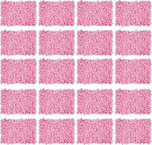 LOYALHEARTDY 20 PCS Flower Wall Panel 24"x16" Artificial Flowers Wall Decoration Decorative Hydrangea Flower Panels for Home Party Wedding Christmas Festival Photo Backgdrop Decor (20 PCS, Pink)