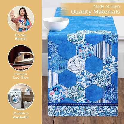 Maison d' Hermine Table Runner 100% Cotton Double Layer Table Runners 72 inches Long Decorative for Home Kitchen Dining Party Wedding Bridal Shower Spring Summer (Summer Blues, 14.50" x 72")