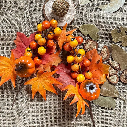 6 Pack Fall Stems Artificial Berry Picks Fall Picks with Pine Cone Sunflowers Pumpkin Maple Leaves Branches Decorations for Harvest Autumn Thanksgiving Day Wreaths Indoor Outdoor Home Decor