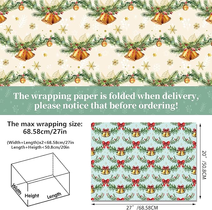 Anor Wishlife Christmas Wrapping Paper,Xmas Wrapping Paper Roll,Holiday Wrapping Paper,20 * 27inch Christmas Party Decorations for Office,Home,Classroom(12pcs)