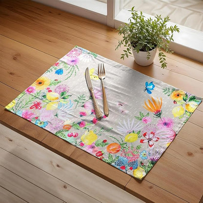 Maison d' Hermine Placemats Set of 4 100% Cotton Washable Cloth Place Mats, Reusable Table Mats for Kitchen Dining Decoration, Party, Wedding, Restaurant Spring/Summer (Jardin D'Ete - Fog, 13" x 19")