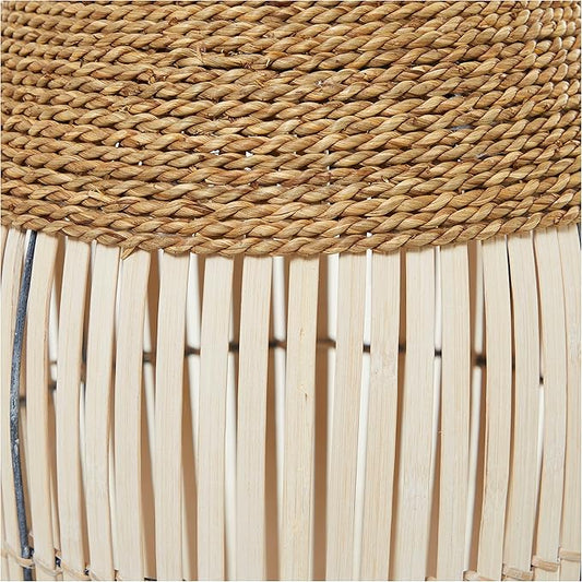 Deco 79 Seagrass Handmade Decorative Vase Wrapped Tall Floor Centerpiece Vase with Cream Slatted Bamboo Center, Vase for Home Decoration 13" x 13" x 40", Brown
