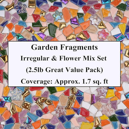 2.5 lb Irregular & Flower Ceramic Mosaic Tiles for Crafts - (800g Small Irregular Tiles + 330g Flower Mosaic Pieces), Mix Shapes & Colors Ceramic Mosaics for DIY Projects & Home Decor