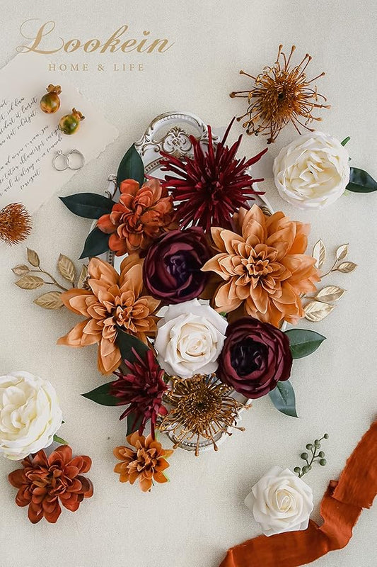 Lookein Artificial Flowers for DIY Wedding Decoration Bridal Bouquet Table Centerpieces Flower Garland Arch Flower Decoration Home Decor, Rustic Terracotta