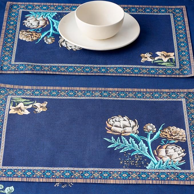 Maison d' Hermine Placemats 100% Combed Cotton Premium Set of 4 Decorative Washable Table Cloth Placemat, Dining, Buffet Parties & Wedding Use Artichoke (13 Inch x 19 Inch)