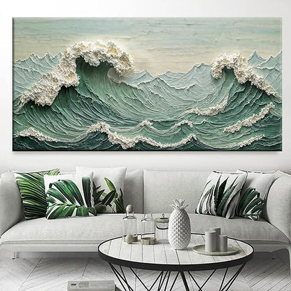 Canvas Wall Art Decor Pictures Large Sea Wave Abstract Wall Decor Print Modern Abstract Green Wall Art Painting Pictures For Living Room Home Kitchen Office Artwork 29 X 58 Inch