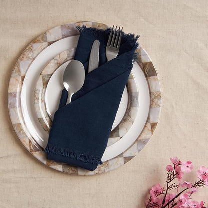 ACCENTHOME Navy Cotton Linen Napkin Set of 12 18x18 inch Dinner Napkins - Washable Soft Premium Hotel Quality Reusable Hemmed Edges Napkins Perfect Table Linens for Family Dinners, Weddings