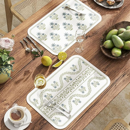 ISAENNE Rectangular Placemats Set of 6,Floral PVC Placemats, Waterproof and Heat-Resistant Place Mats,Decoration for Kitchen, Dining, Parties, Holiday,12"*17"