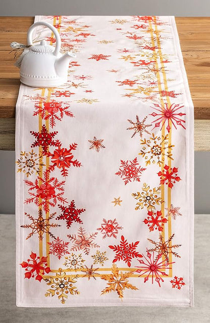 Maison d' Hermine Table Runner 100% Cotton Double Layer Table Runners 108 inches Long for Thanksgiving Christmas Decorations Home Kitchen Dining Party Wedding (Crystal Star, 14.5" x 108")