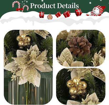 BLOSMON Christmas Poinsettia Centerpieces for Tables: 2 Pcs Gold Poinsettias Artificial Christmas Flower Balls Decoration - Fake Silk Xmas Holiday Floral Arrangements for Room Table Top
