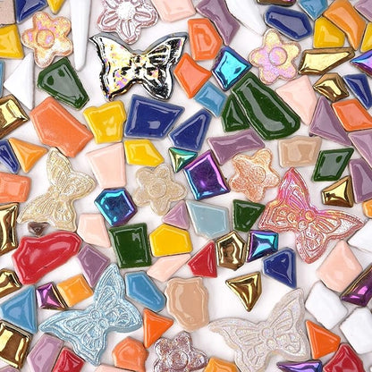 1.5 lb Ceramic Tiles for Mosaics - (Irregular, Flower & Butterfly Mix), Ceramic Mosaic Tiles for Crafts, DIY Art Project & Home Decor
