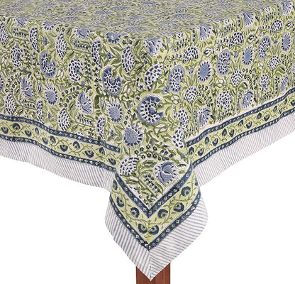 ATOSII Amara 100% Cotton Fall Tablecloth, Handblock Floral Print Rectangle Linen for Kitchen Dining I Parties Wedding Outdoors Picnics Easter I Spring Summer 72 X 108 Inches I 8 Seater Table