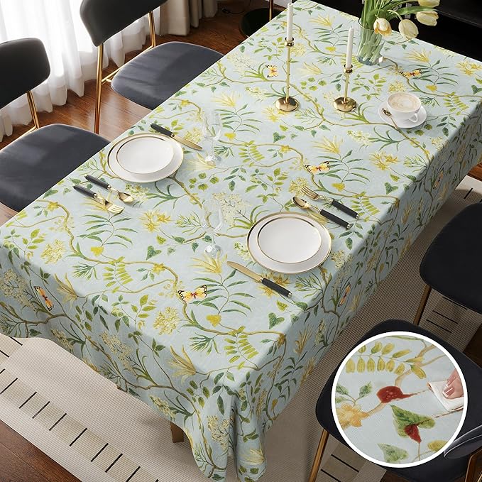 Rectangle Table Cloth,100% Waterproof Tablecloth Oil Proof Spill Proof Vinyl Table Cloth, Wipe Clean Plastic Table Cover for Dining, Camping, Indoor and Outdoor 54" x 120",Leaves
