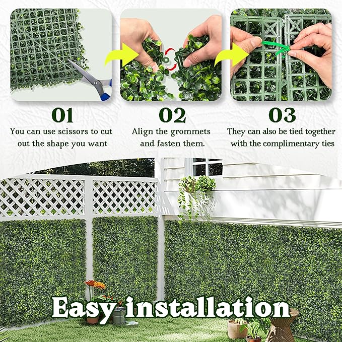Artificial Boxwood Roll Panel Backdrop: 48"X120" UV-Anti Greenery Faux Grass Wall Hedge for Indoor Outdoor Green Decor & Backyard Background Decorations Fence Covering Privacy