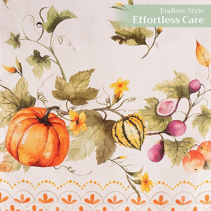 Maison d' Hermine Table Runner 100% Cotton Single Layer Table Runners 72 inches Long for Thanksgiving Christmas Decorations Home Kitchen Dining Wedding (Pumpkin Garden - Cloudy Cream, 14.5" x 72")