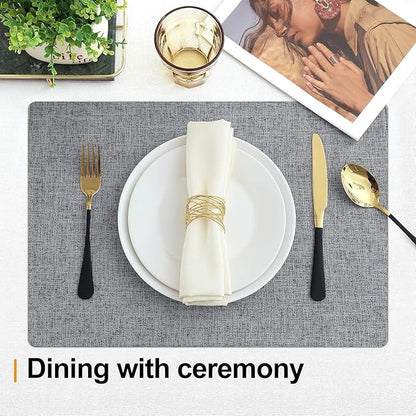 Homaxy Cloths Placemats for Dining Table Set of 8, Heat Resistant Washable Cotton Linen Blend Table Mats, Easy to Clean Place Mats for Indoor Outdoor Party Kitchen Decoration, 13" x 19", Dark Grey
