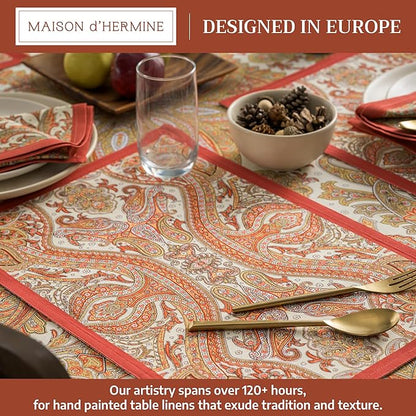 Maison d' Hermine Placemats Set of 4 100% Cotton Washable Cloth Place Mats, Reusable Table Mats for Thanksgiving Christmas Decorations Kitchen Dining Party Wedding (Kashmir Paisley, 13" x 19")