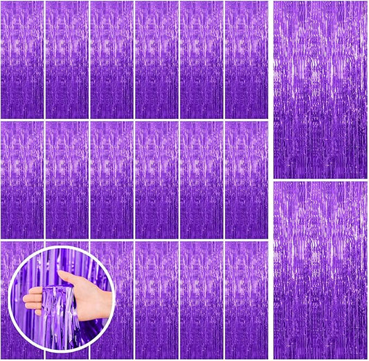 20 Pack Purple Backdrop Tinsel Streamers Foil Fringe Backdrop Halloween Party Decorations Purple Backdrop Curtain Birthday Graduation Bachelorette Christmas New Year Party Decorations