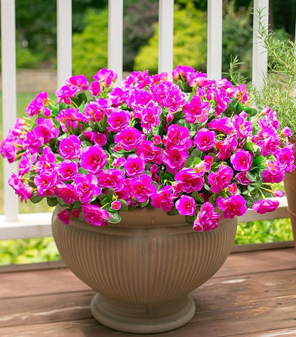 Ivydale Artificial Faux Outdoor Flowers Plants for Outside Fall Decoration, Fake Silk Fuchsia Camellia UV Resistant Realistic for Planter Porch Patio Balcony Garden Home, 3 Large Bundles