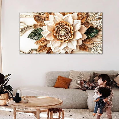 Tarfupth Boho Flower Canvas Wall Art for Living Room White and Brown Large Canvas Prints Botanical Pictures for Bedroom Office Home Decor 20"x40"