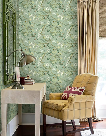 Guvana Floral Peel and Stick Wallpaper Leaf Contact Paper Self Adhesive Wallpaper Colorful Flower Contact Paper for Bedroom Livingroom Decor16.14 x78.7(Light Green Background)
