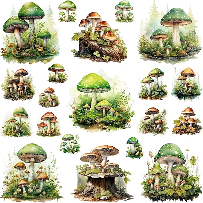 XERE 400 Pcs Mushrooms Flora and Fauna Scrapbook Stickers Set for Scrapbooking and Journaling Notebooks, Junk Journal Supplies, Sketchbook, Bookmark Making, Planner Sticker