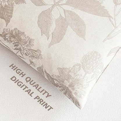Foindtower Set of 2 Linen Floral Vintage Throw Pillow Covers Neutral Accent Decorative Cushion Covers Farmhouse Boho Home Decor for Sofa Chair Couch Bedroom Living Room,20×20 Inch,Tan Beige