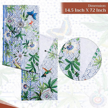 Maison d' Hermine Table runner 100% Cotton Single Layer Table Runners 72 inches long Decorative for Home Kitchen Dining Party Baby Shower Wedding Bridal Shower Spring Summer (Passiflora, 14.50" x 72")