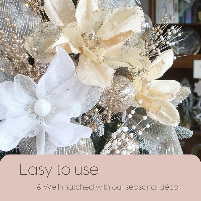 Sea Team 24-Pack Artificial Glitter Berry Stem Ornaments, Decorative Bead Sticks, Glittery Twigs, Picks, Branches for Christmas Tree, Small Vase, Holiday, Wedding, Party (17 Inches, Rose Gold)