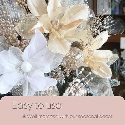 Sea Team 24-Pack Artificial Glitter Berry Stem Ornaments, Decorative Bead Sticks, Glittery Twigs, Picks, Branches for Christmas Tree, Small Vase, Holiday, Wedding, Party (17 Inches, Rose Gold)