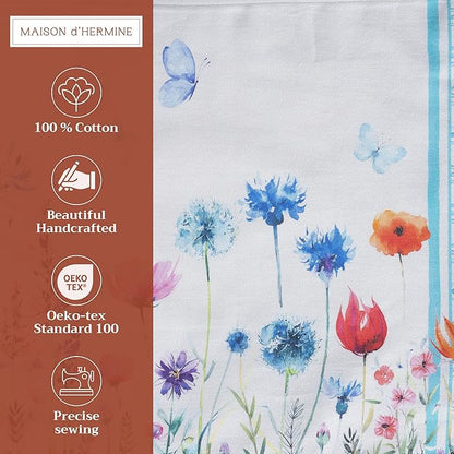 Maison d' Hermine Placemats Set of 4 100% Cotton Washable Cloth Place Mats, Reusable Table Mats for Kitchen Dining Decoration, Party, Restaurant Spring/Summer (Happy Florals - High Summer, 13" x 19")