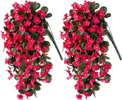 Artificial Faux Hanging Flowers Plants for Outdoor Outside Fall Decoration, 2 PCS Fake Silk Hotpink Daisy Mums Long Vines UV Resistant Realistic for Home Porch Patio Balcony Window Planter Pot