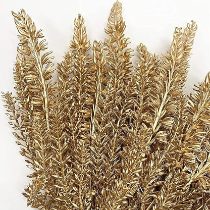 CATTREE Christmas Fake Plants, Artificial Plastic Grass Golden Shrubs Faux Lavender Leaves Simulation Bushes Home Indoor Wedding Decoration Hall Table Planter Filler Decoration - Gold 3 Pack