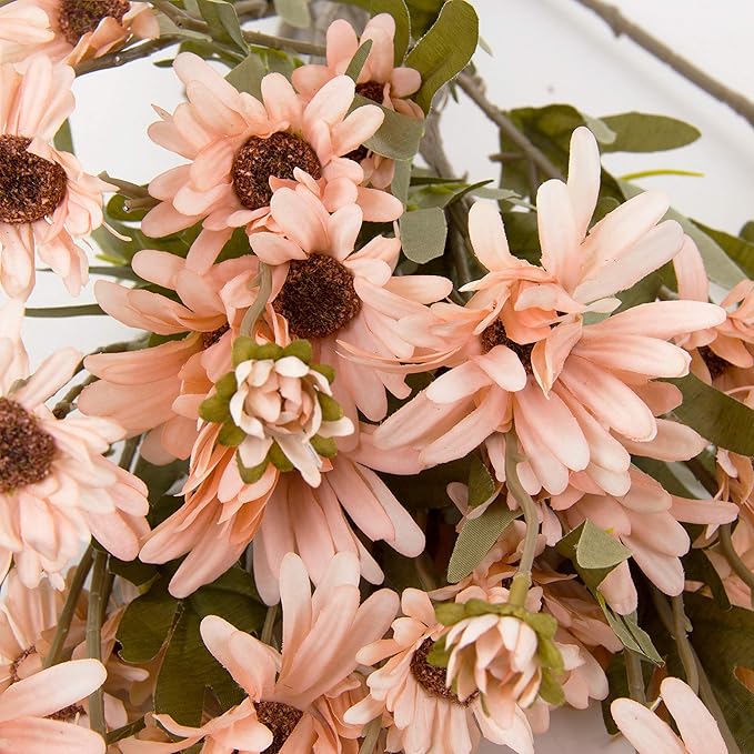 12pcs Gerbera Daisy Artificial Flowers 20 Inch Long Stem Artificial Daisy Mums for Home Décor Centerpiece Wedding Bridal Bouquet DIY(Pink)