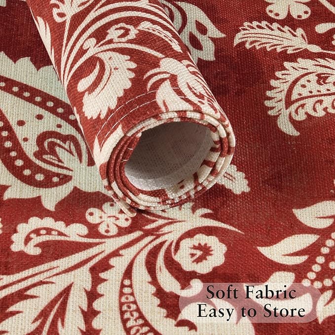 LilyCat Linen Fabric Red Paisley Floral Placemats, Durable Boho Dining Table Mats for Kitchen, Rustic Vintage Washable Place Mats Set of 4, 18’’× 12’’
