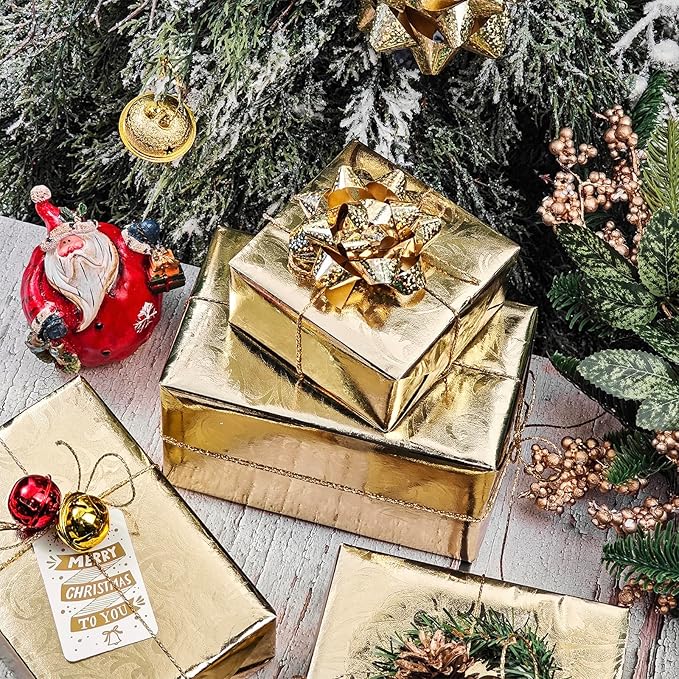 LeZakaa 3D Embossed Floral Foil Gold Wrapping Paper, Vintage Flower Metallic Foil for Birthday Christmas Party Holiday Gift Wrap, for DIY Crafts Scrapbook, Large Roll 30 inch x 32.8 Ft(Gold)