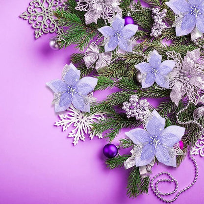 Boao 24 Pieces Christmas Artificial Glitter Poinsettia Flowers Xmas Flowers Wedding Christmas Tree New Year Ornaments(Purple)