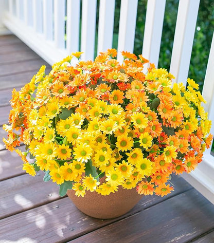 Daisy Artificial Flowers for Outdoors Spring Decoration, 6 Bundles Fake Mums Silk Flowers for Outside Look Real UV Resistant Fake Plants Faux Flowers for Planter Front Door Home Yard Indoor Porch, Mix