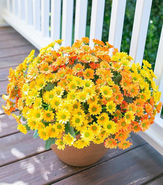 Daisy Artificial Flowers for Outdoors Spring Decoration, 6 Bundles Fake Mums Silk Flowers for Outside Look Real UV Resistant Fake Plants Faux Flowers for Planter Front Door Home Yard Indoor Porch, Mix