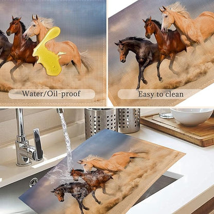 Running Horse Placemats Set of 6,Washable Heat Resistant 12×18 Inch Linen Table Mats Desert Place Mats for Party Outdoor Dining Décor