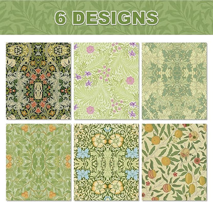 12 Sheets William Morris Wrapping Paper William Morris Gift Wrap Paper Vintage Floral Gift Wrapping Papers Green Vines and Flowers Art Papers for DIY Crafts Birthday Gift Packing Favors, 20x27 Inch